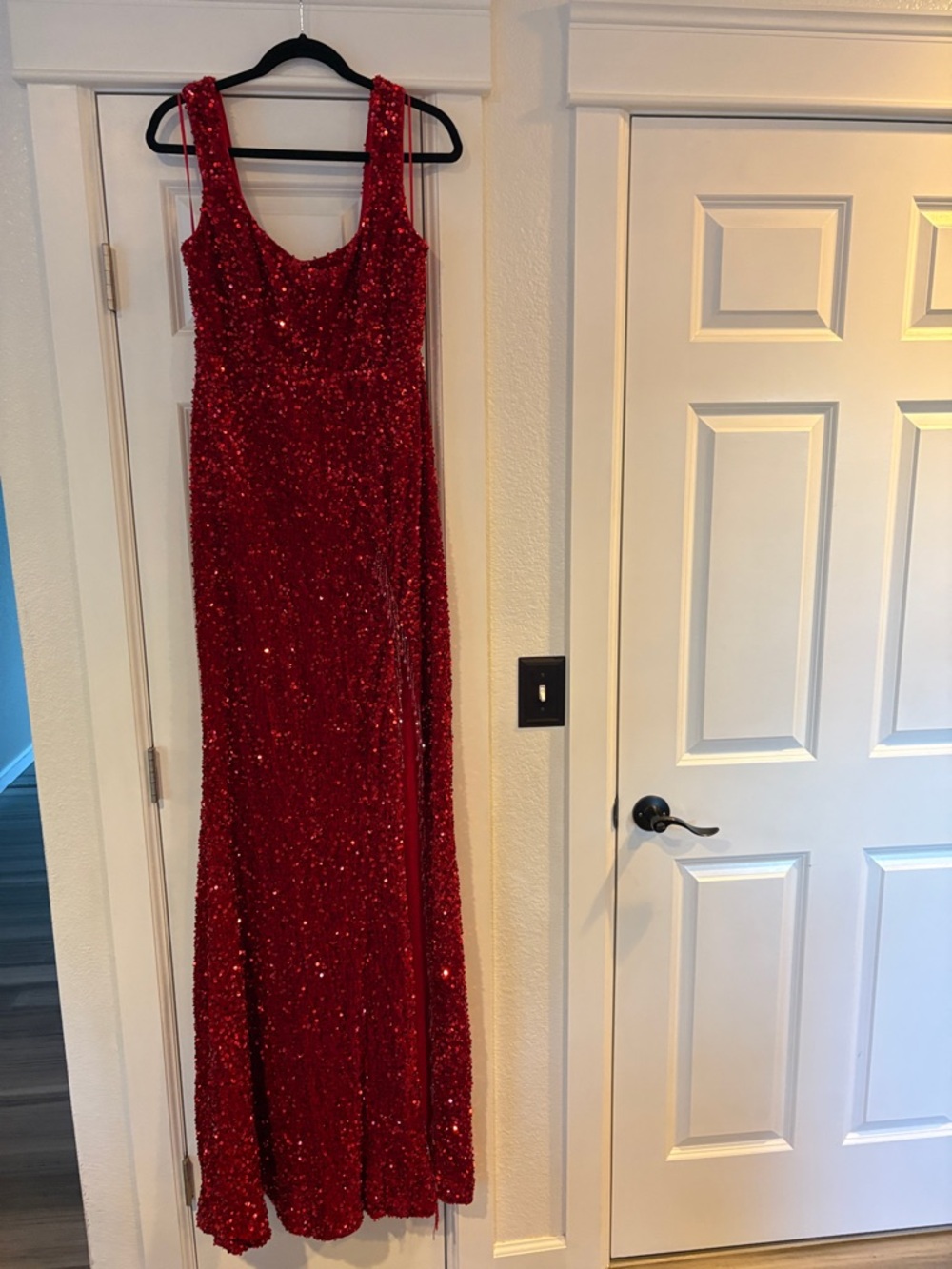 Fashion Nova Red Sequin Backless Evening Gown